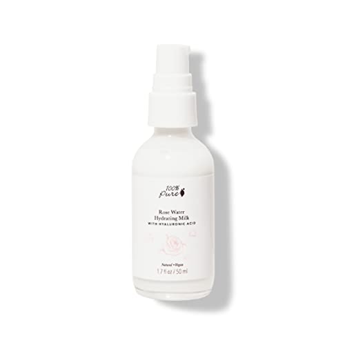 100% PURE Rose Water Hydrating Milk with Hyaluronic Acid & Squalane 1.7 oz