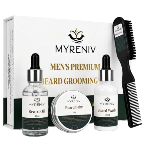 Men s Premium Beard Grooming Kit Beard Oil Beard Balm Beard - MYRENIV Official Imagery - 1