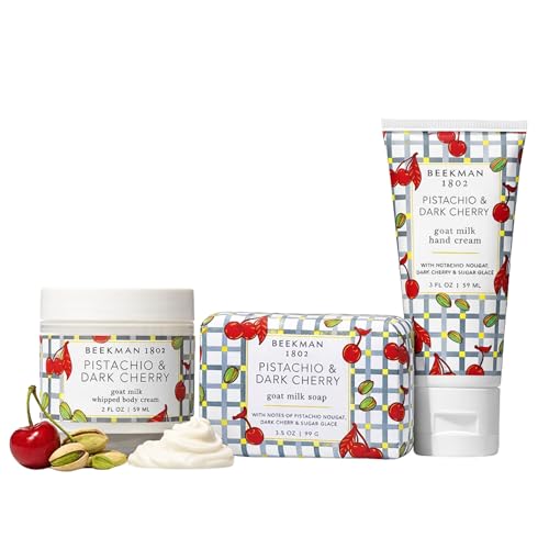 Beekman 1802 Pistachio Dark Cherry 3 Piece Bodycare Sampler - Beekman 1802 Official Imagery - 1