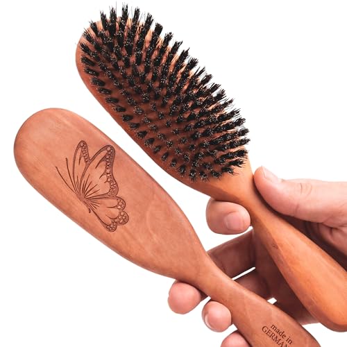 Boar Bristle Hair Brush Fine Thinning Hair Pear Wood Made in - Desert Breeze Distributing Official Imagery - 1