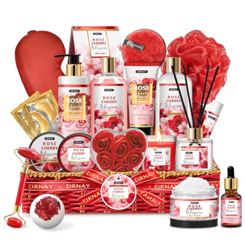Gift for Women 21pcs Rose Cherry Blossom Spa Gift Baskets - EIRNAY Official Imagery - 1