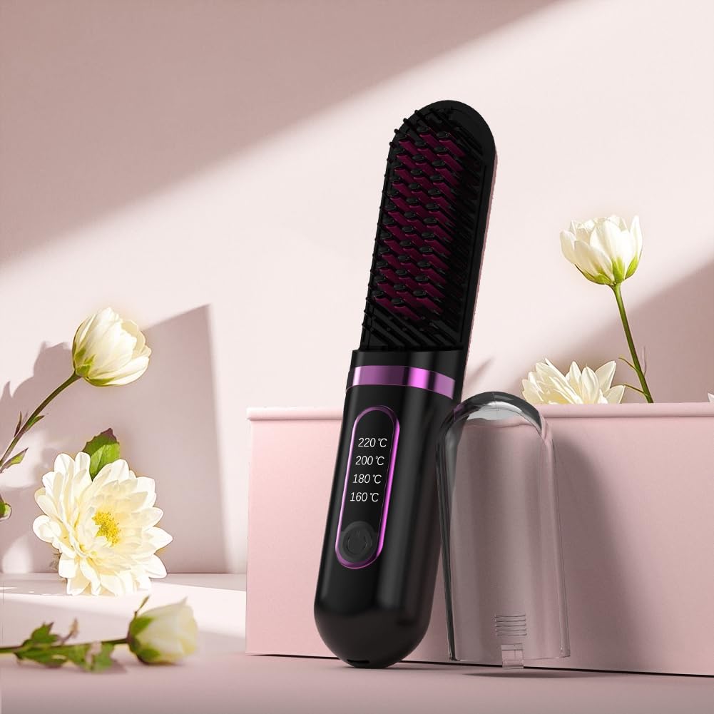 Cordless Hair Straightener Brush Portable Straightening - KTWMVWD Official Imagery - 1
