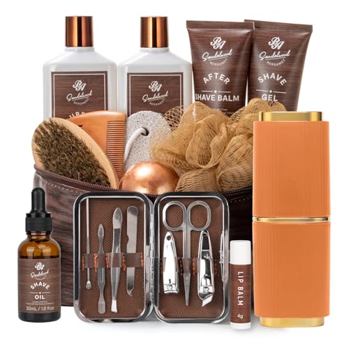21 Pcs Sandalwood Bath Body Care Gift Basket Set for Men - RA ROSA ACCA Official Imagery - 1