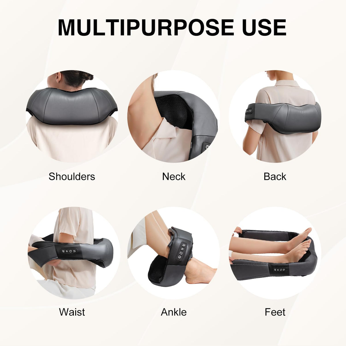 Nekteck Shiatsu Neck Massager with Heat for Pain Relief Gray – alternate angle