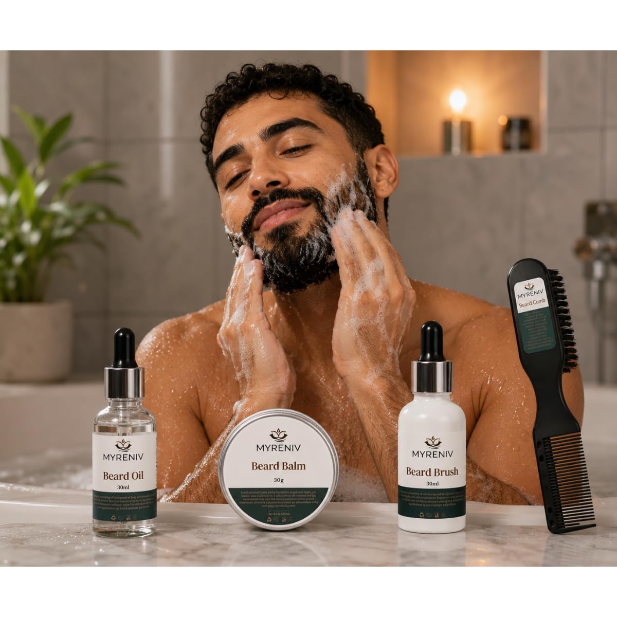Men s Premium Beard Grooming Kit Beard Oil Beard Balm Beard - MYRENIV Official Imagery - 5