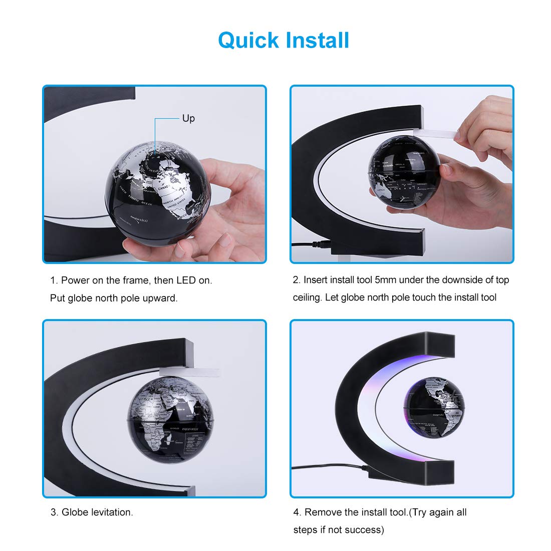 Magnetic Levitating Globe with LED Light - MOKOQI Official Imagery - 7