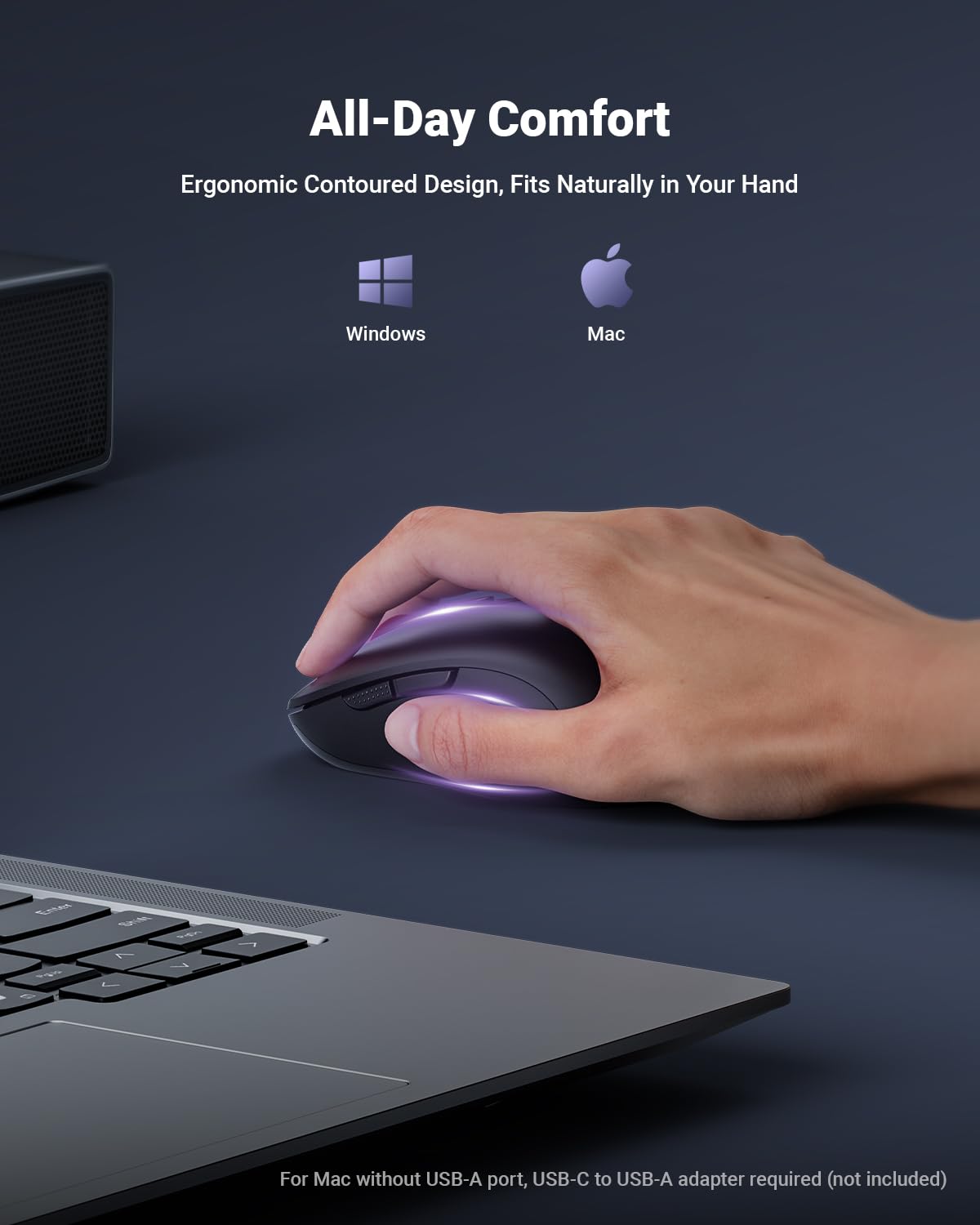 wegear USB Wireless Mouse for Laptop PC Mac 2 4GHz Cordless – back view and specifications