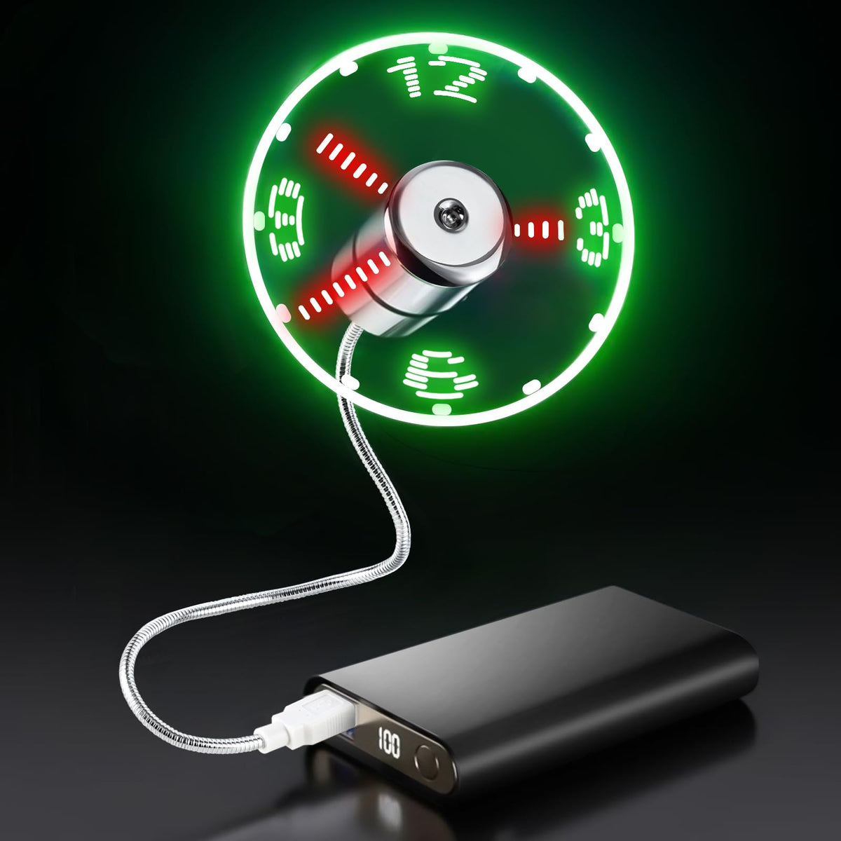 ONXE LED USB Clock Fan with Real Time Display Function Stocking – alternate angle