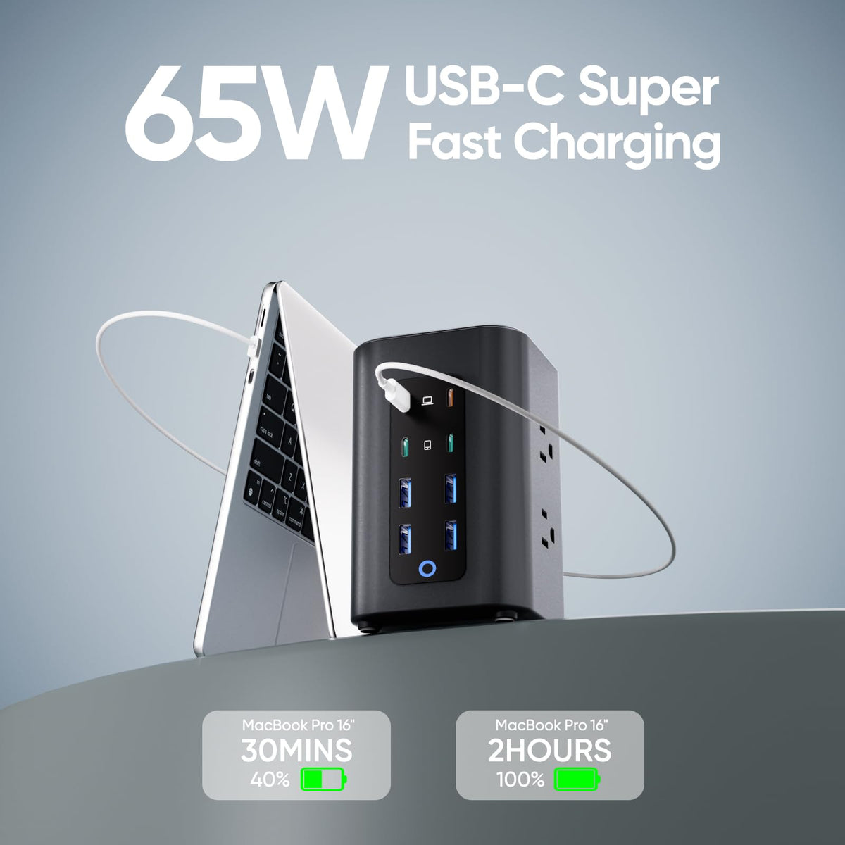TenTrend Power Strip Tower 230W Charging Station with Multiple – full view