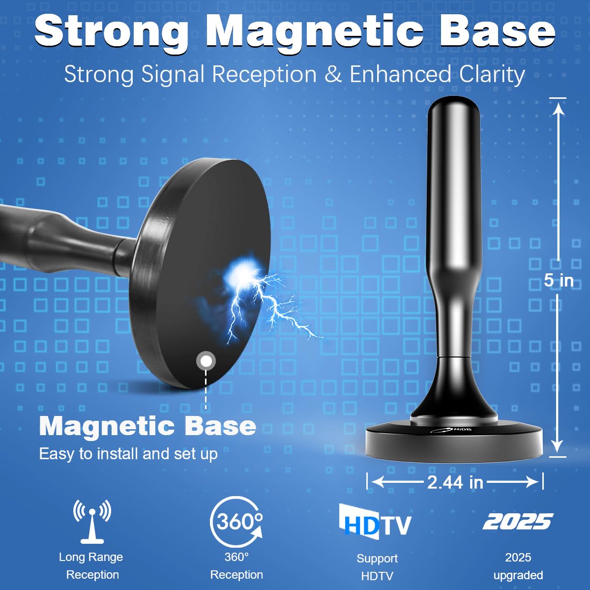 HIDB TV Antenna for Smart TV Indoor Digital TV Antenna for – back view and specifications