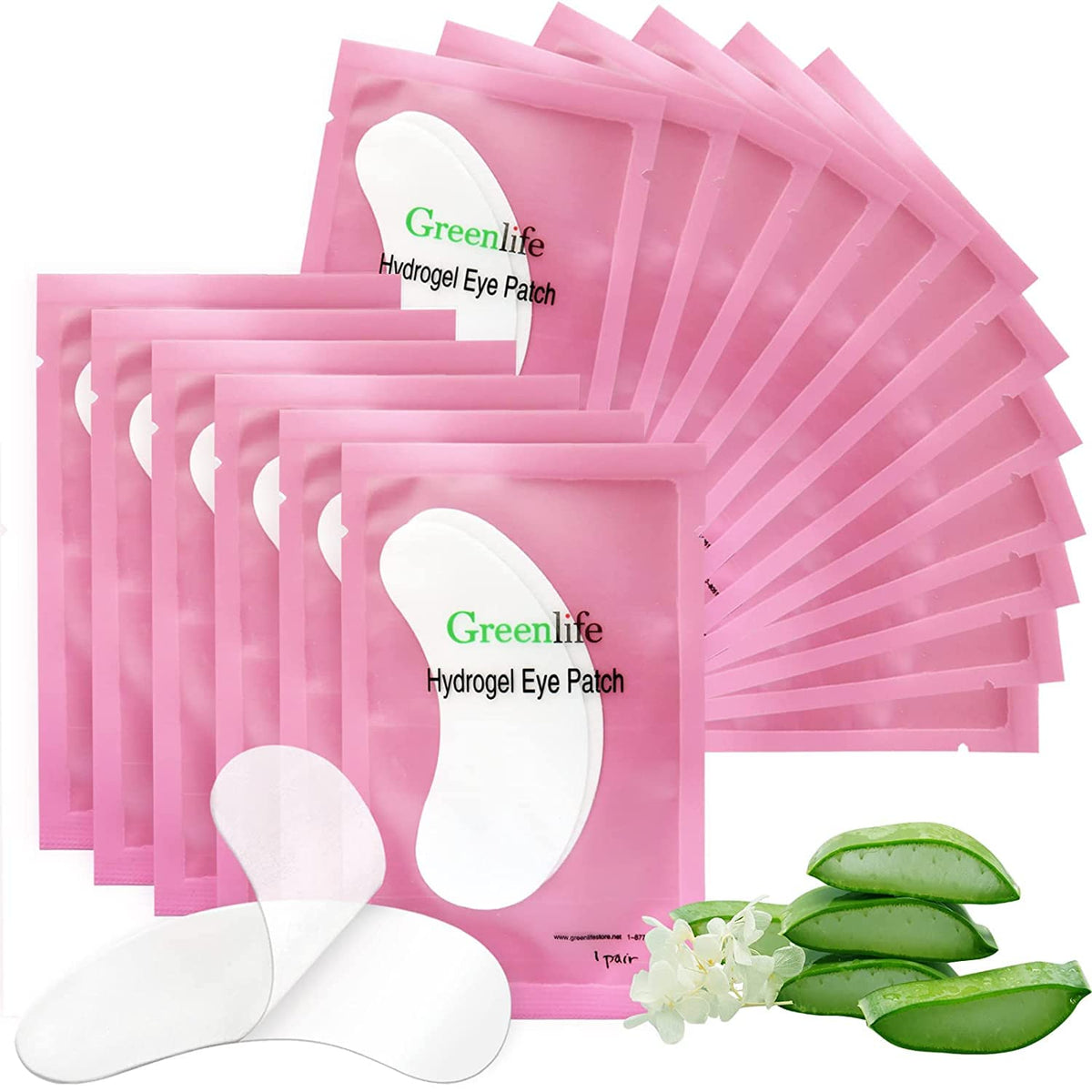 100 Pairs GreenLife Natural Hydrogel Eye Gel Pads - Collagen and Aloe Vera Patches for Under Eyes - Eyelash Extension Ki