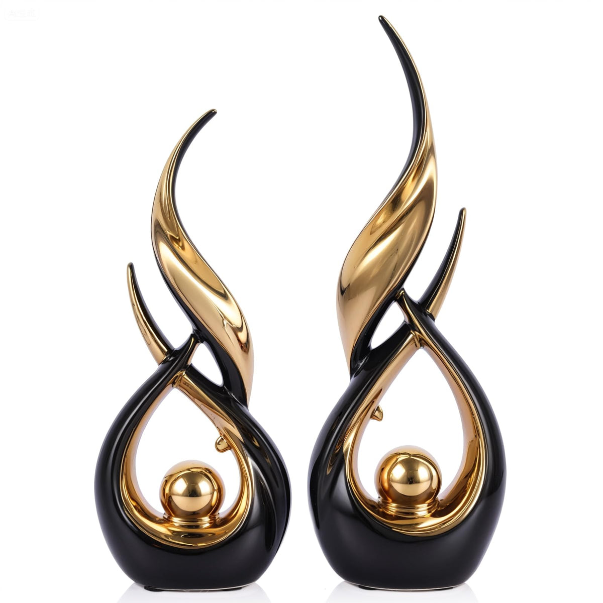 2 PCS Black Gold Ceramic Statues For Home Decor Accents - LINYTHER Official Imagery - 1