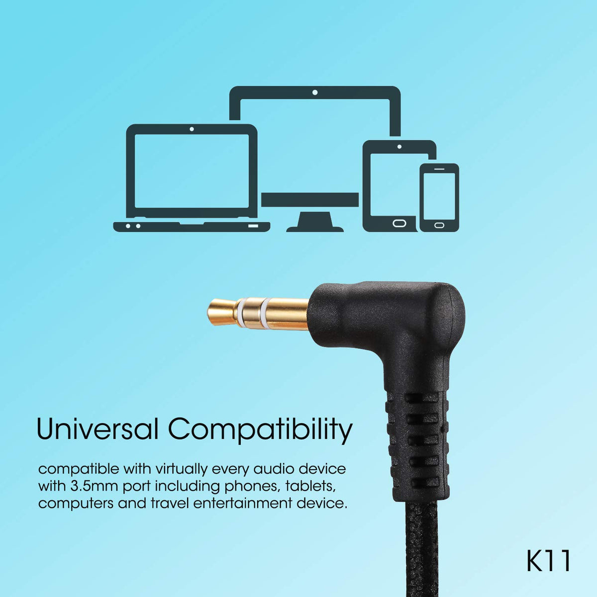 noot products K11 Kids Headphones Wired 3 5mm Jack Stereo – alternate angle