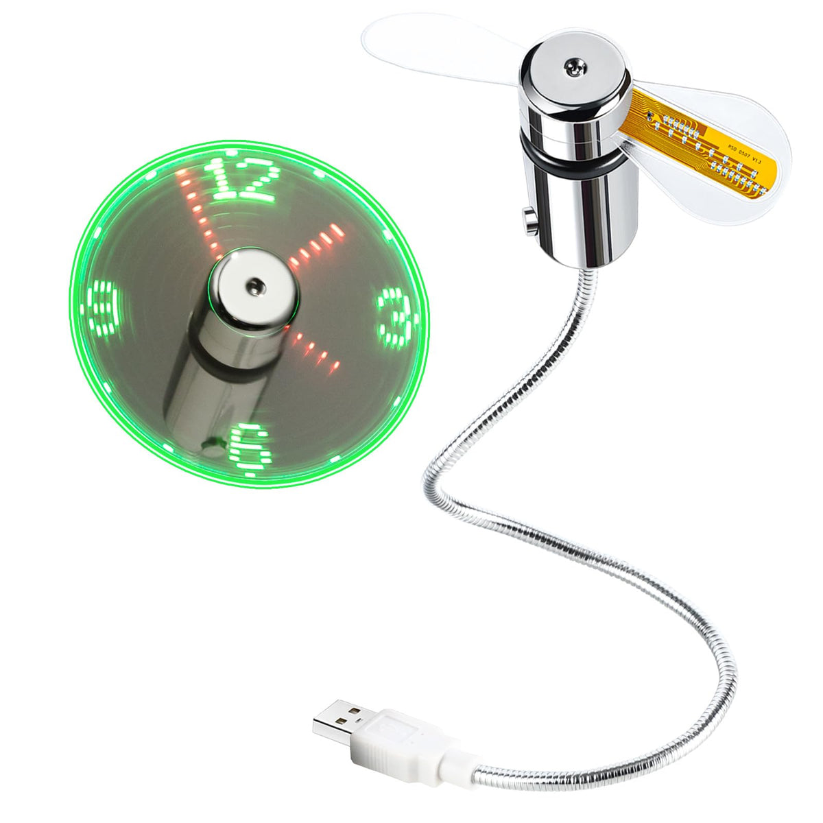 ONXE LED USB Clock Fan with Real Time Display Function Stocking – close-up detail in Silver