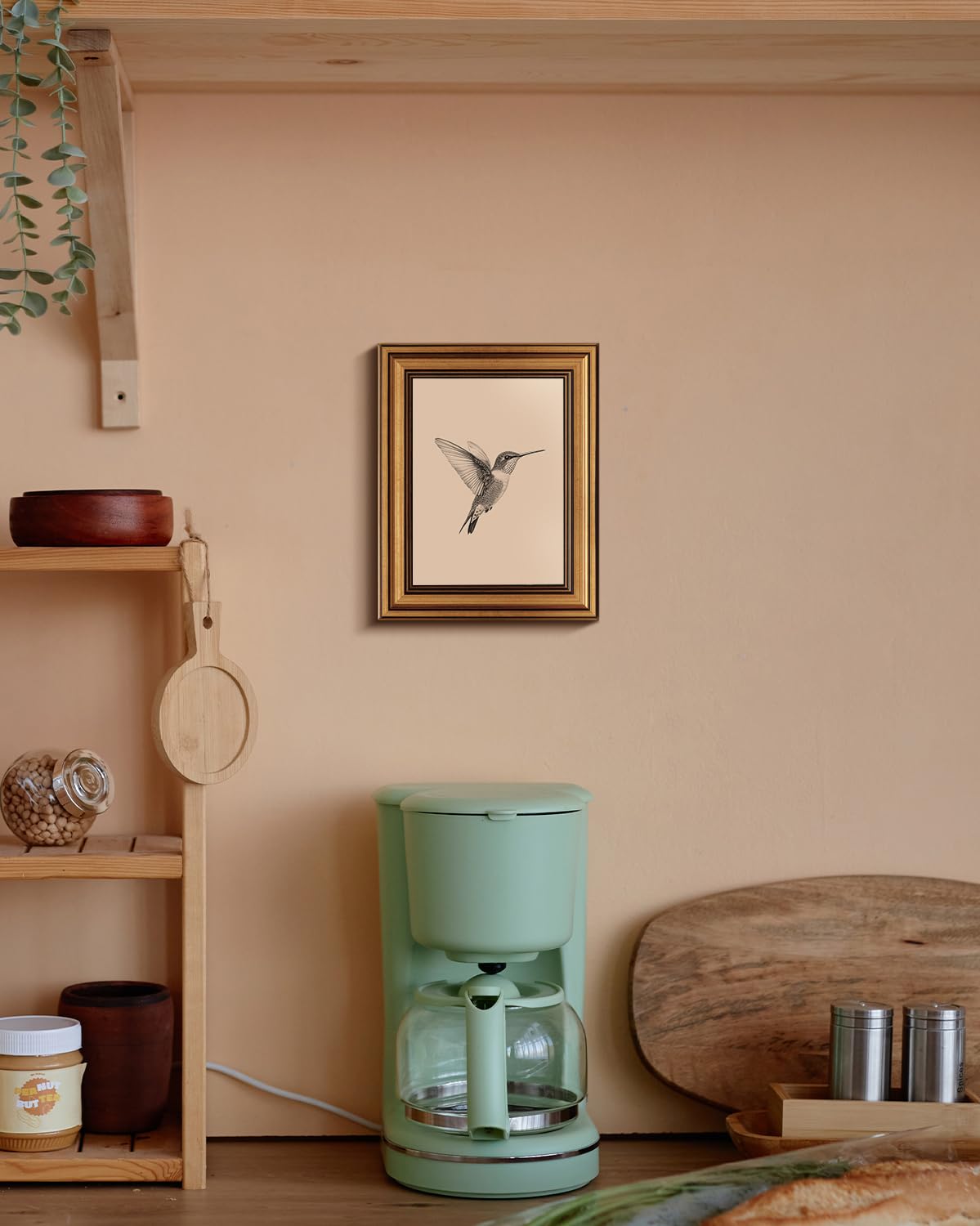 VIYYIEA Vintage Gold Framed Wall Art Hummingbird Sketch – alternate angle
