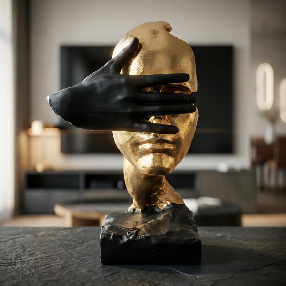 See No Evil Gold Resin Bust Sculpture Desk Shelf Decor - Zhao Xiang Official Imagery - 6