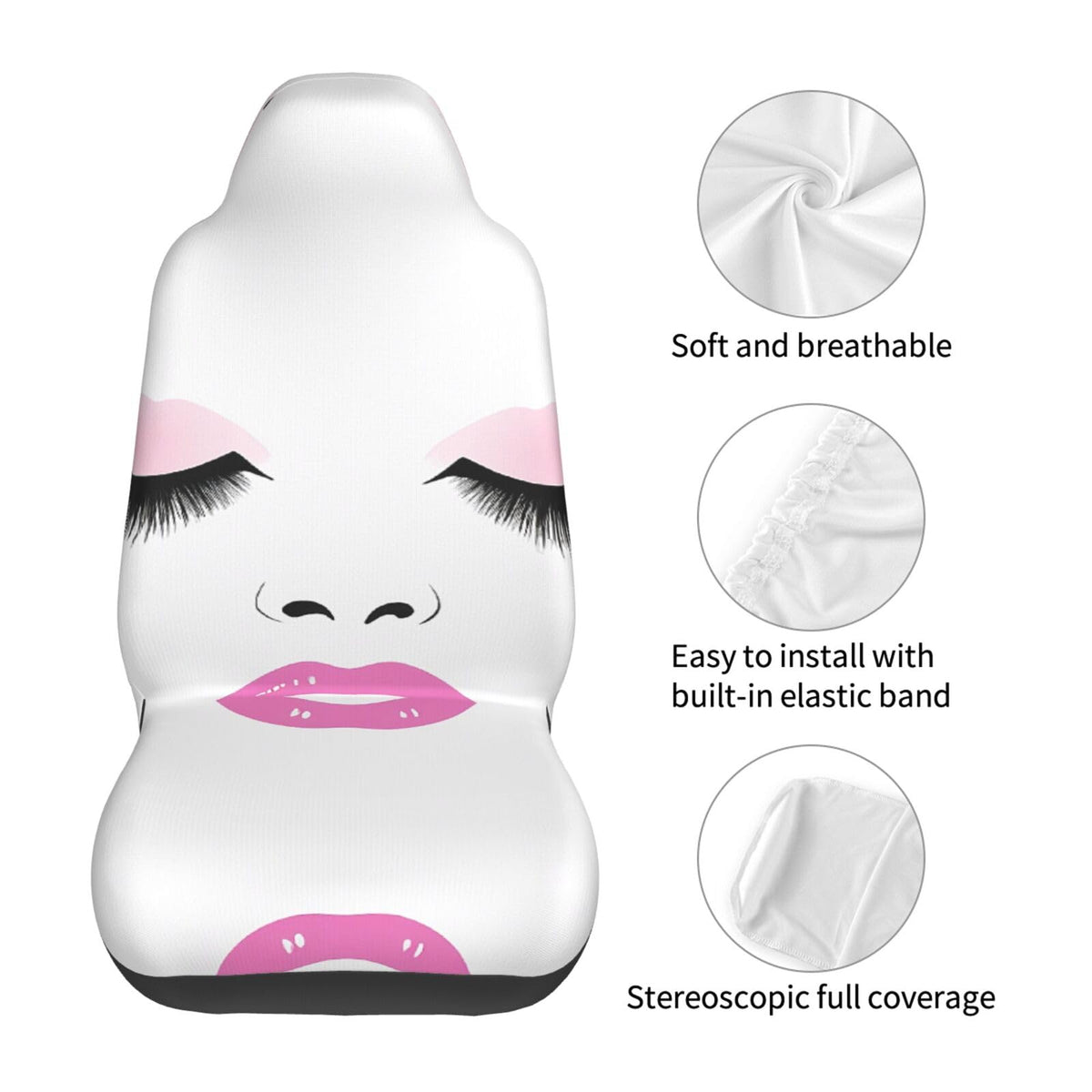Eyelash Lip White Car Seat Covers Front Set 2pcs Universal - TOKLIHDTJ Official Imagery - 5
