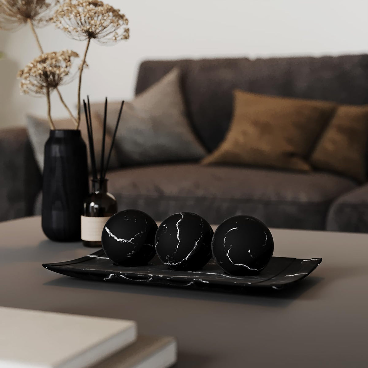 Creative Scents Black Marble Look Home Decor Bowl and Orb - Creative Scents Official Imagery - 3