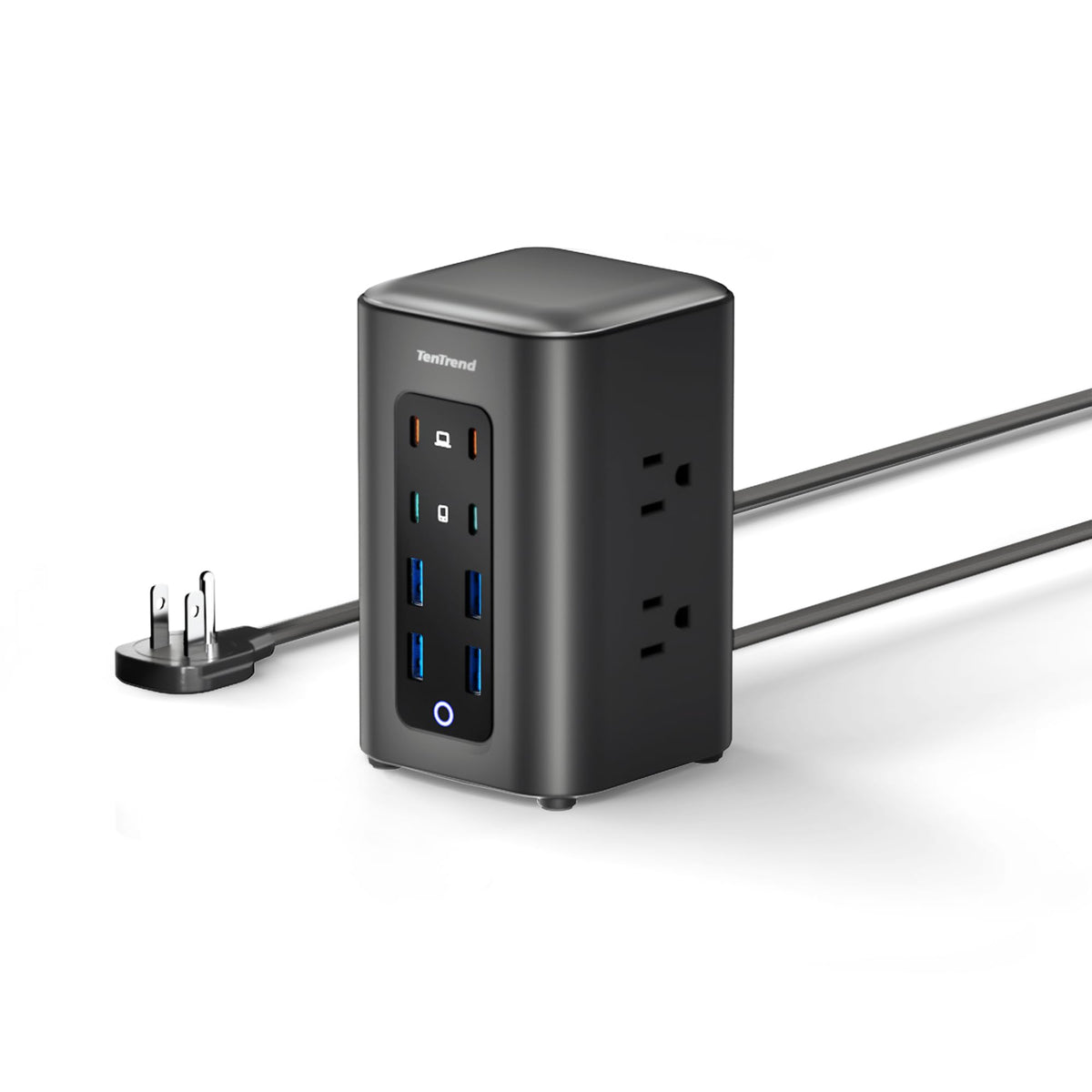 TenTrend Power Strip Tower 230W Charging Station with Multiple – Black/Blue, Plastic