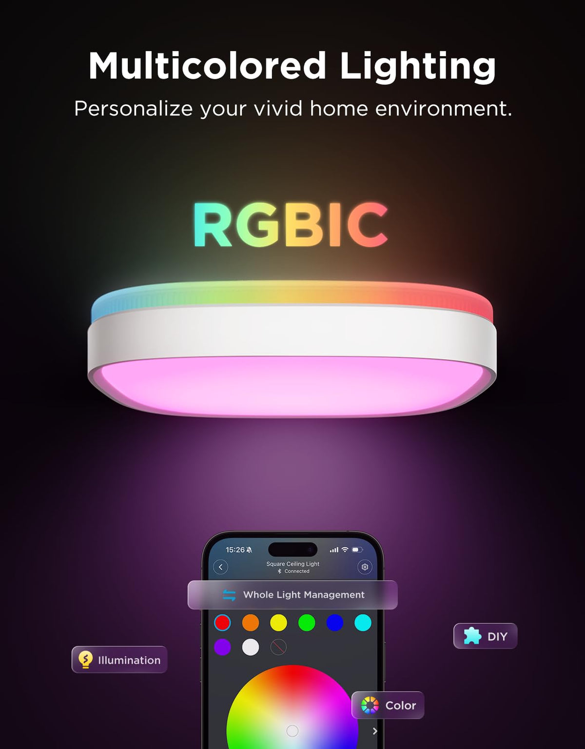 Govee Smart Ceiling Light RGBWW and RGBIC 2400LM 12 Inch - Premium Selection Official Imagery - 3