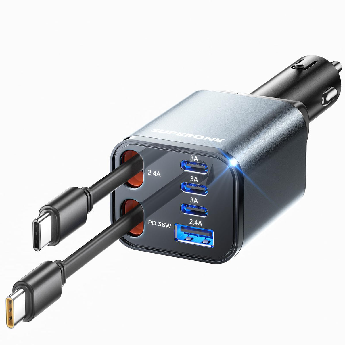 SUPERONE Retractable Car Charger 6 Port Car Charger USB C – product photo (Automobile Chargers)