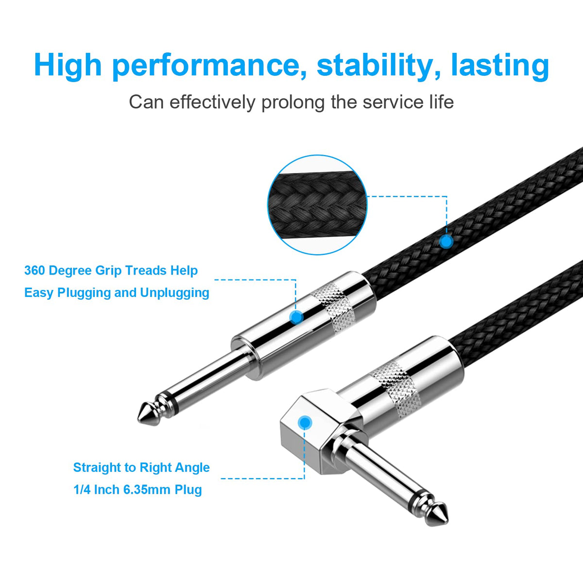 New Bee Guitar Cable 10ft Electric Instrument Bass AMP Cord – full view