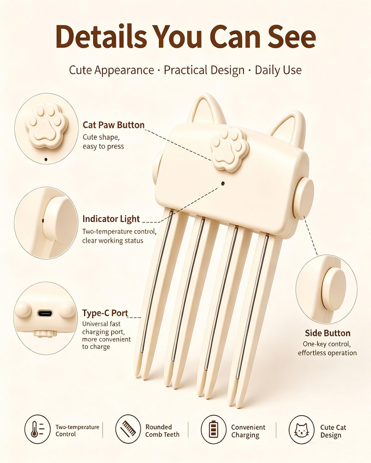 Cat Paw Heating Comb Wireless Heated Volumizing Root Lift - Premium Selection Official Imagery - 5