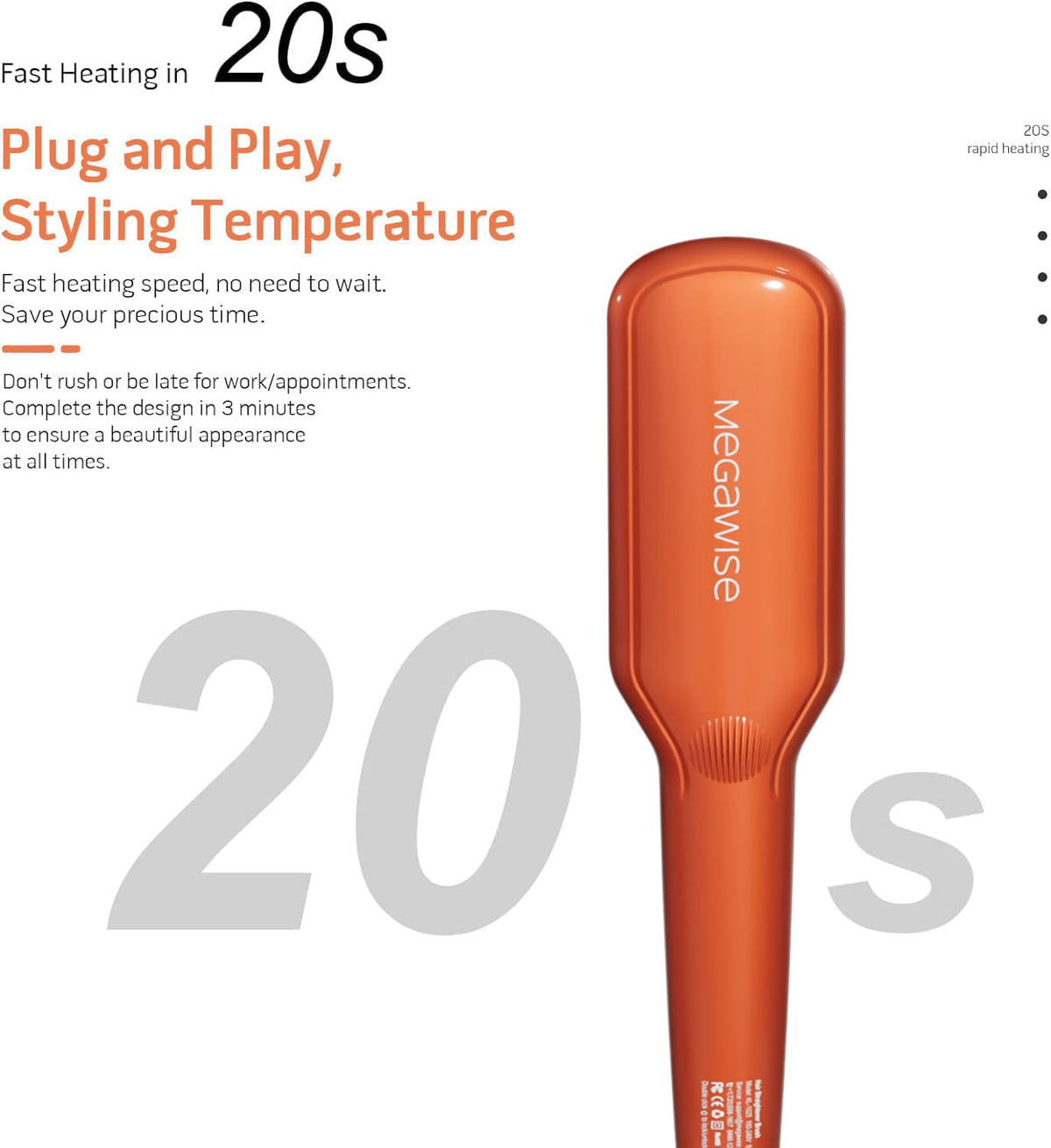 MEGAWISE Hair Straightener Brush Anti Scald Ionic Auto Off - MEGAWISE Official Imagery - 8