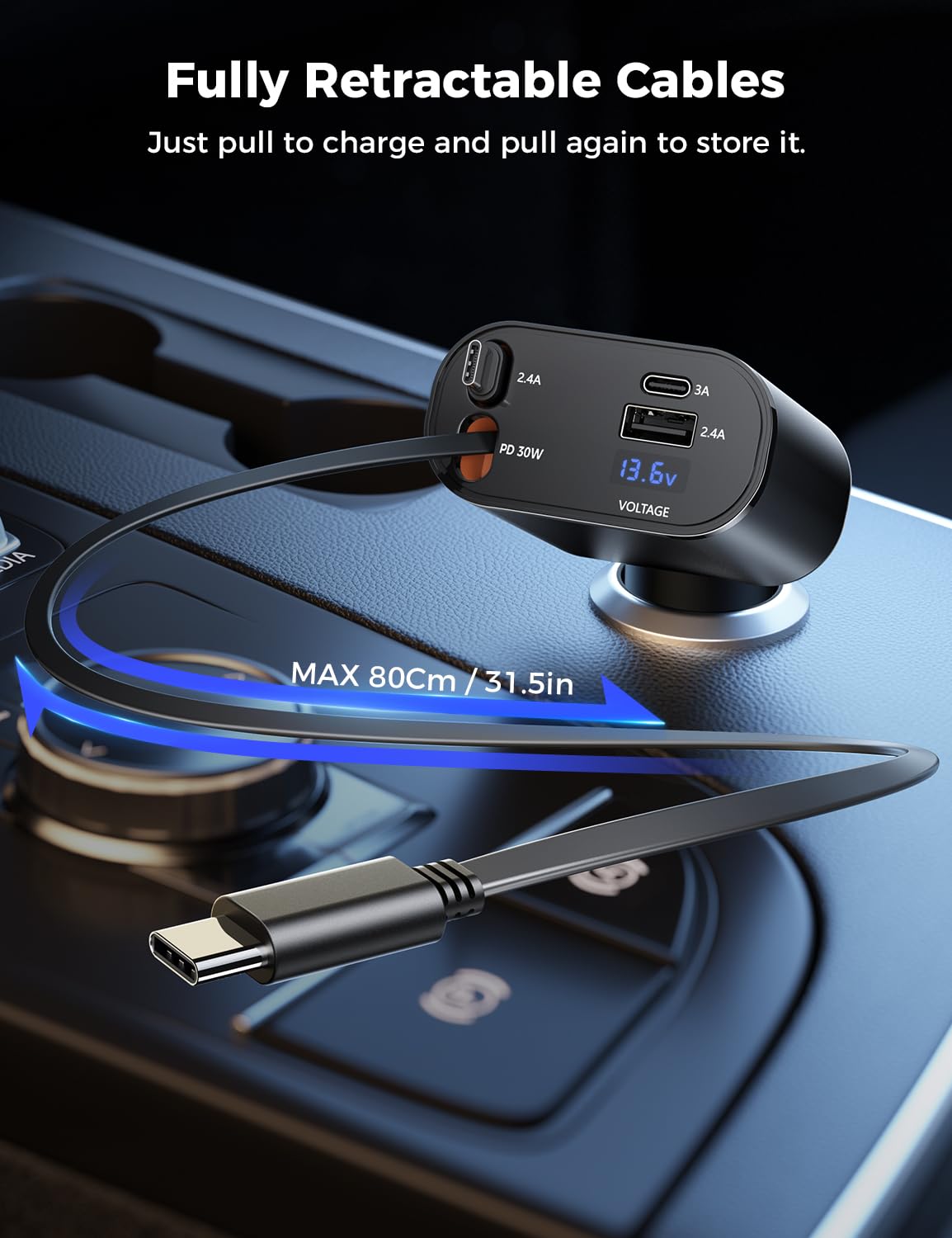 SUPERONE Retractable USB C Car Charger 69W 4 in 1 Fast – packaging and label