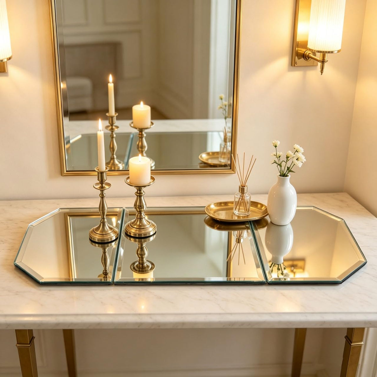 Beveled Glass Mirror Table Runner Mat 35x12 Inch Three Panel - GIMORRTO Official Imagery - 7