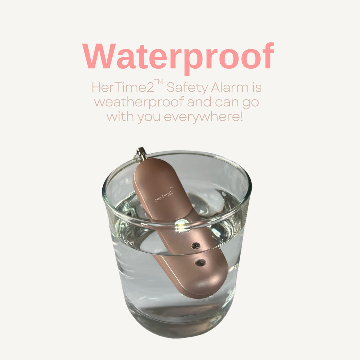 HerTime2 Personal Safety Alarm for Women – close-up detail in Rose Gold