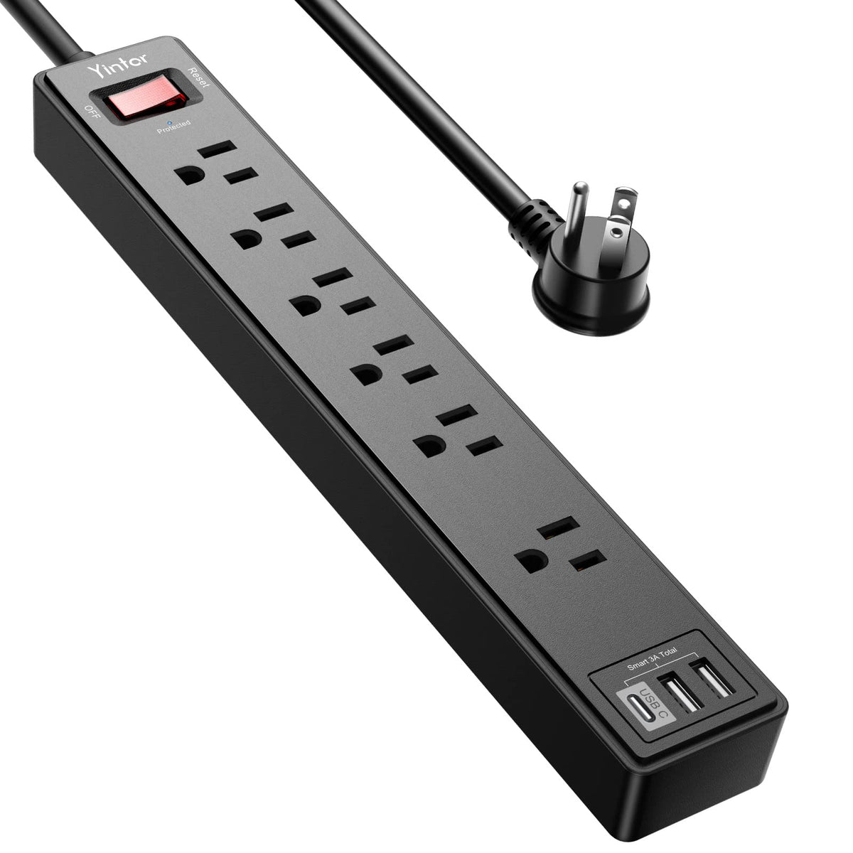 Yintar 6Ft Surge Protector Power Strip with 6 Outlets 3 USB – product photo (Power Strips)