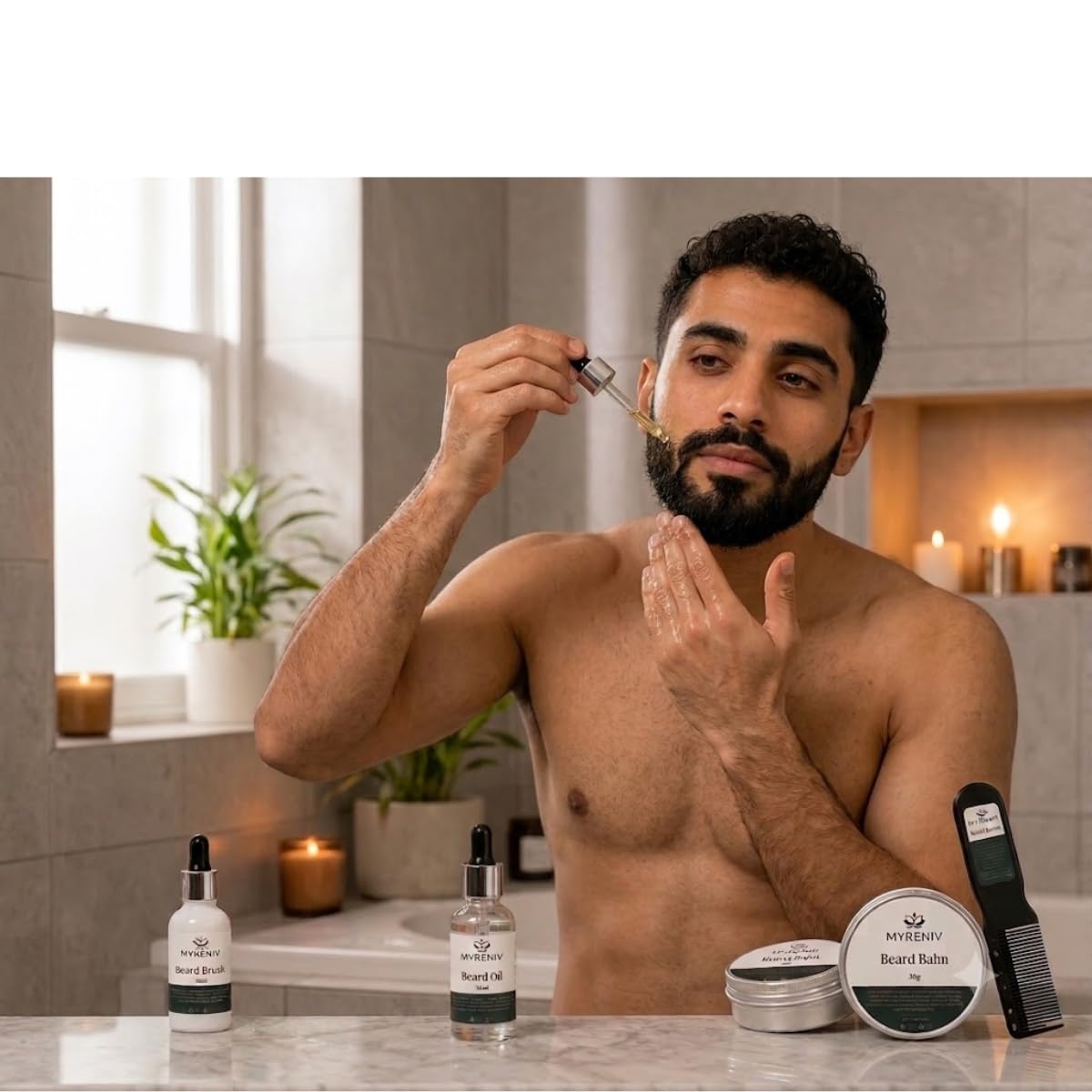 Men s Premium Beard Grooming Kit Beard Oil Beard Balm Beard - MYRENIV Official Imagery - 6