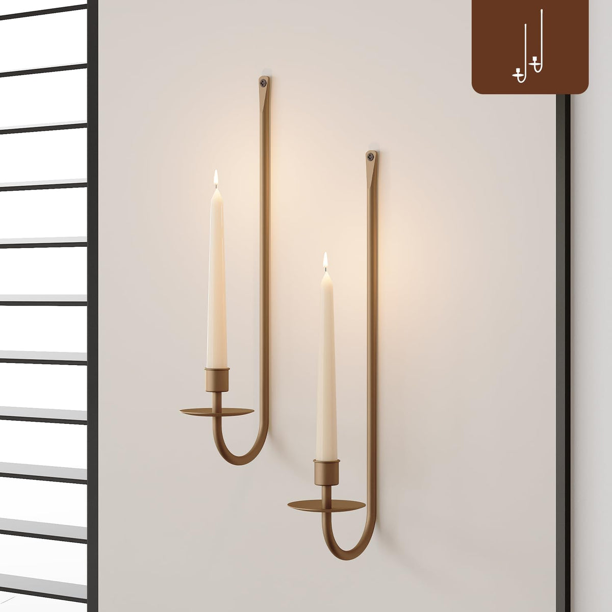 WOLAOJA Metal Wall Candle Sconce Holder Set of 2 Wall Mount Candle – Brass, Iron
