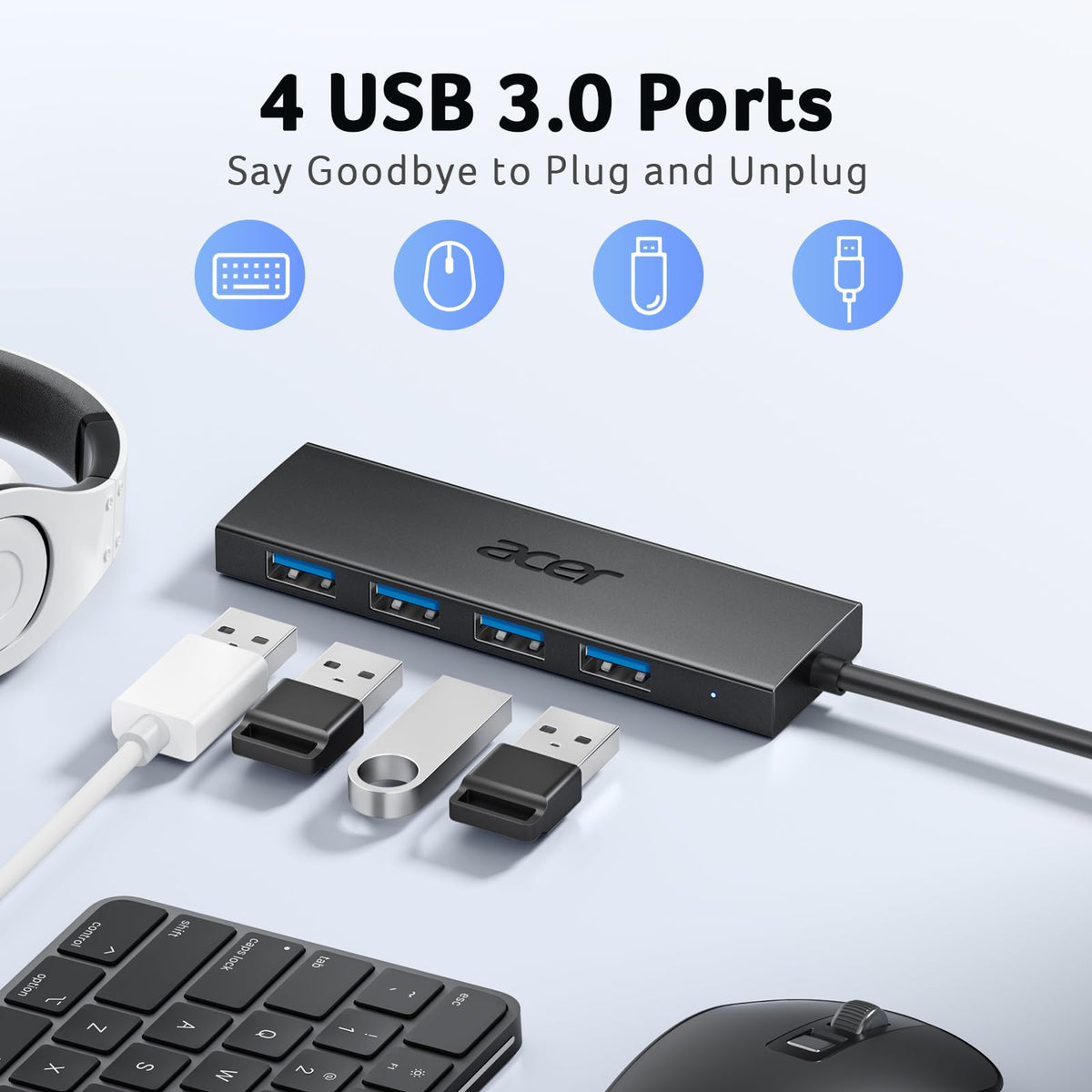 Premium Selection Acer USB Hub 4 Ports Multiple USB 3 0 Hub USBA Splitter for – close-up detail in Black