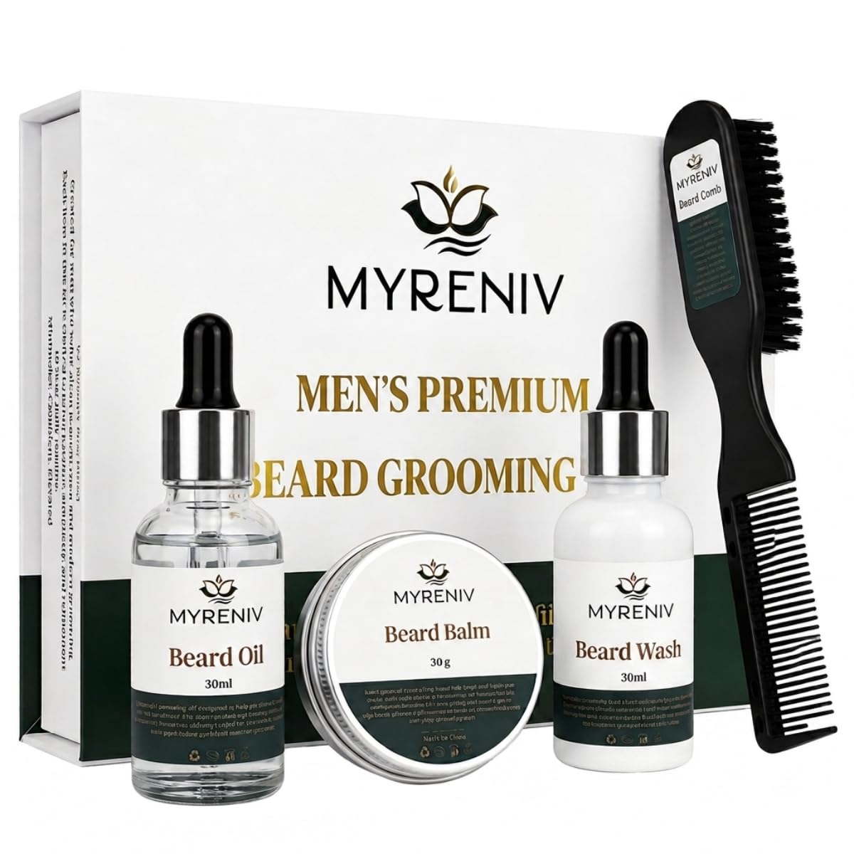 Men s Premium Beard Grooming Kit Beard Oil Beard Balm Beard - MYRENIV Official Imagery - 2