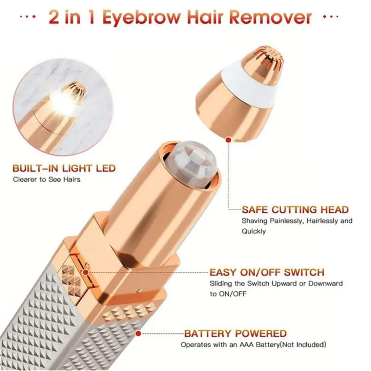2 in 1 Face Epilator Mini Ladies Eyebrow Trimmer Electric - NNUQERC Official Imagery - 3