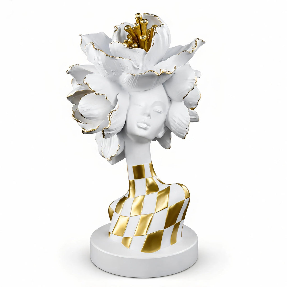 Lescafita White and Gold African Lady Sculpture Elegant - Lescafita Official Imagery - 2
