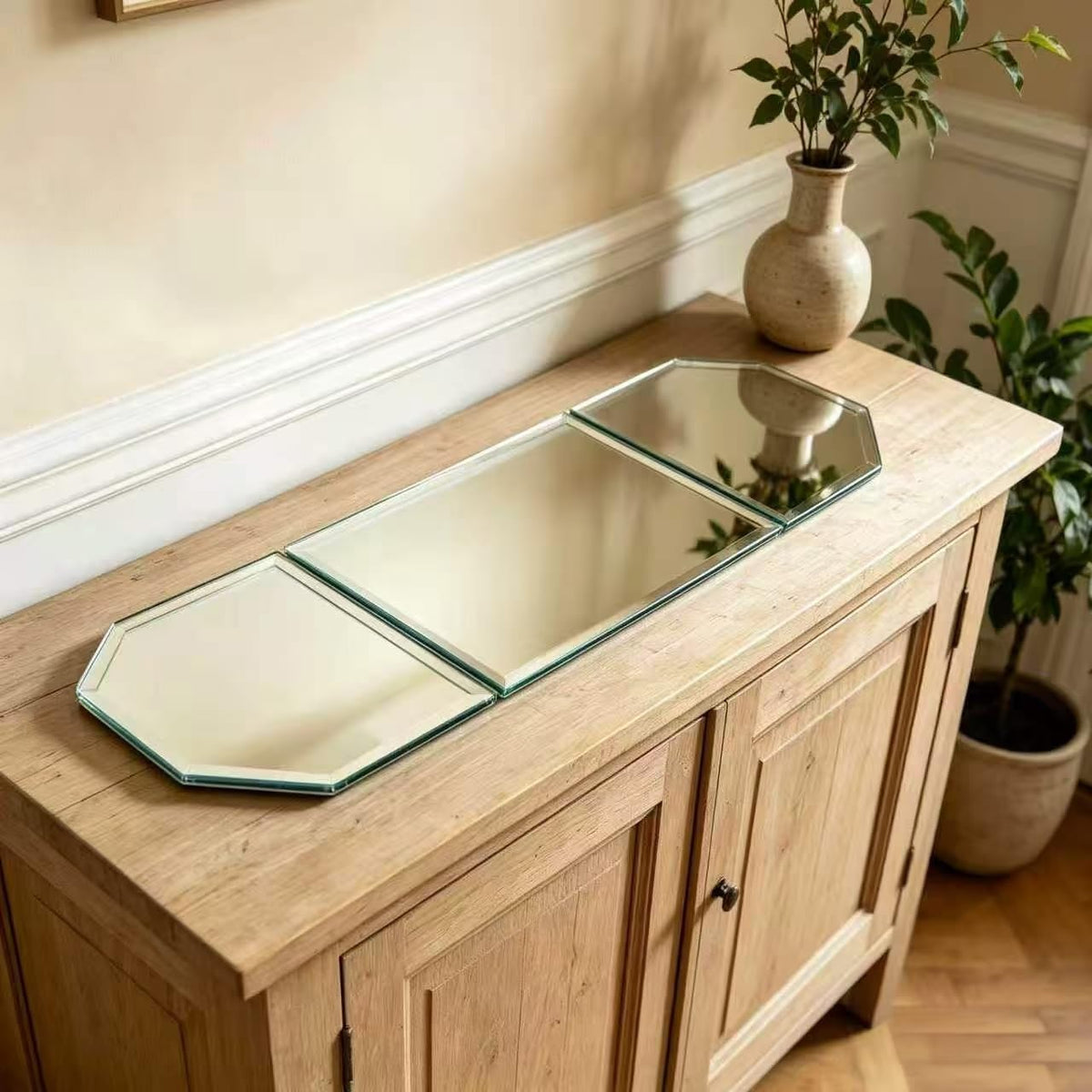 Beveled Glass Mirror Table Runner Mat 35x12 Inch Three Panel - GIMORRTO Official Imagery - 6