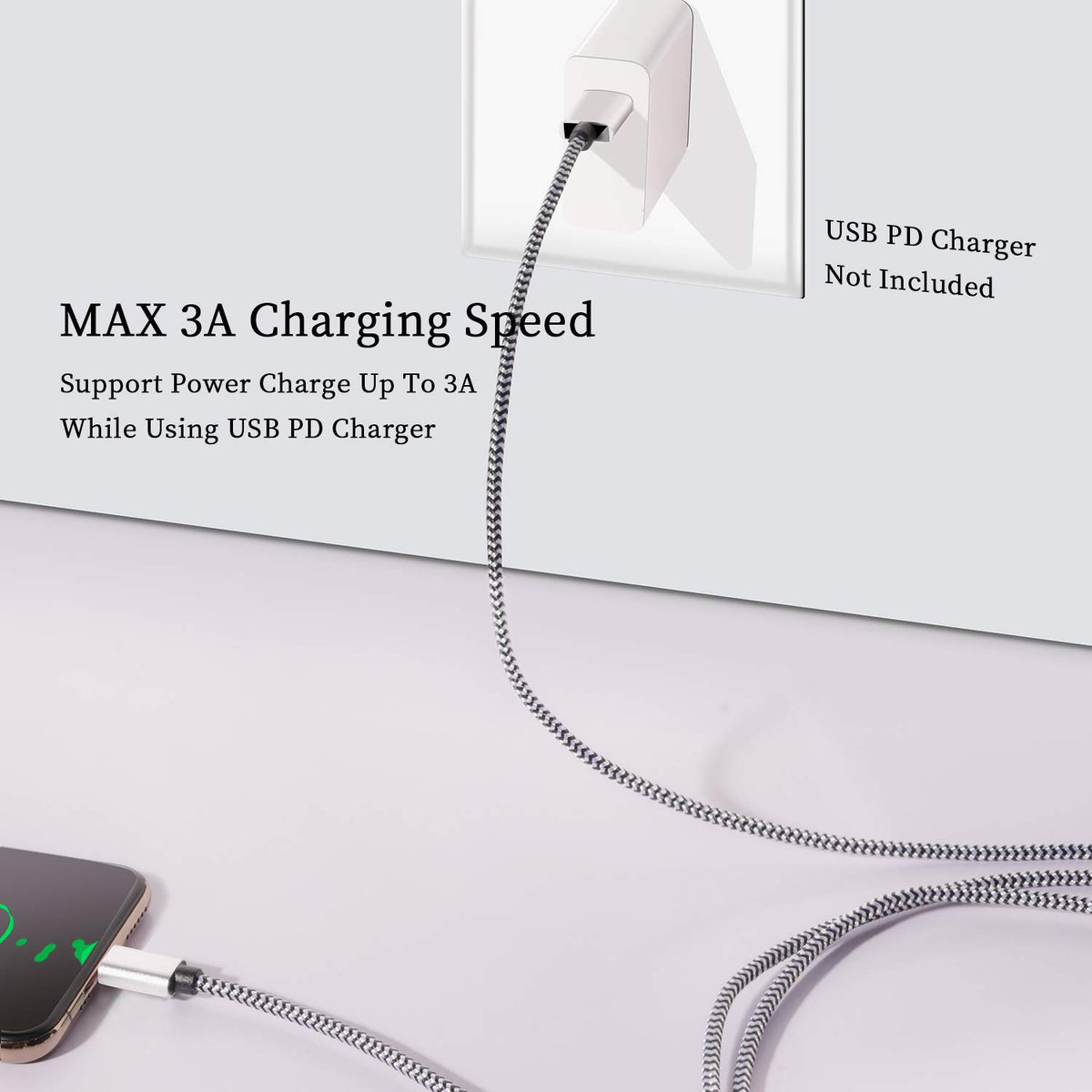 QQLIKE USB C Cable 5 Pack 3A Fast Charging Nylon Braided – packaging and label