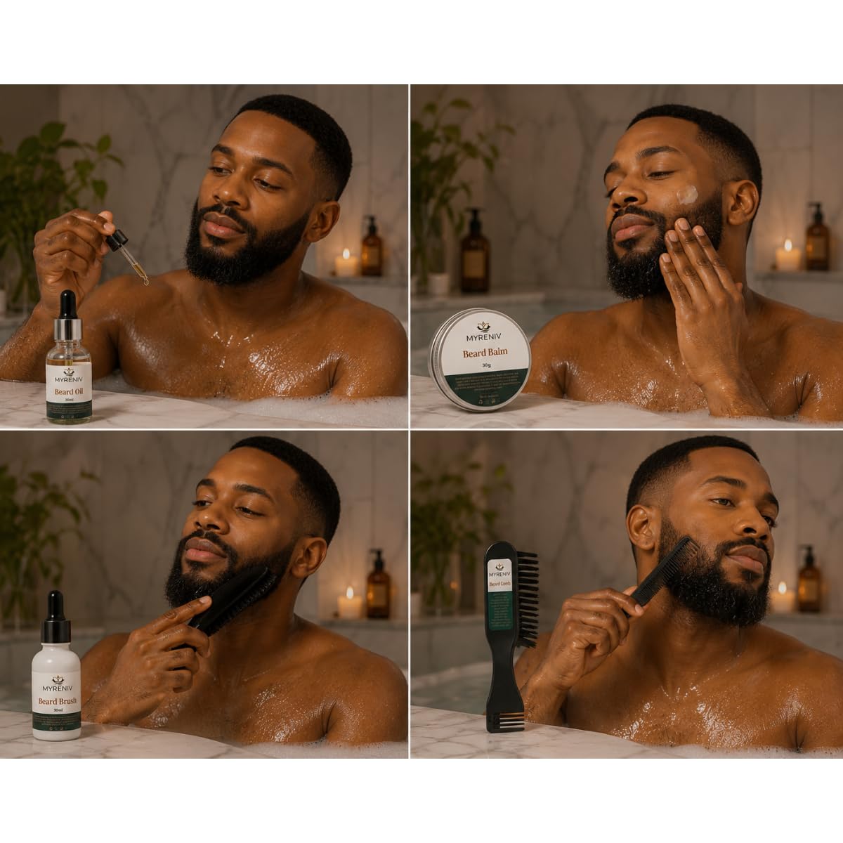 Men s Premium Beard Grooming Kit Beard Oil Beard Balm Beard - MYRENIV Official Imagery - 8