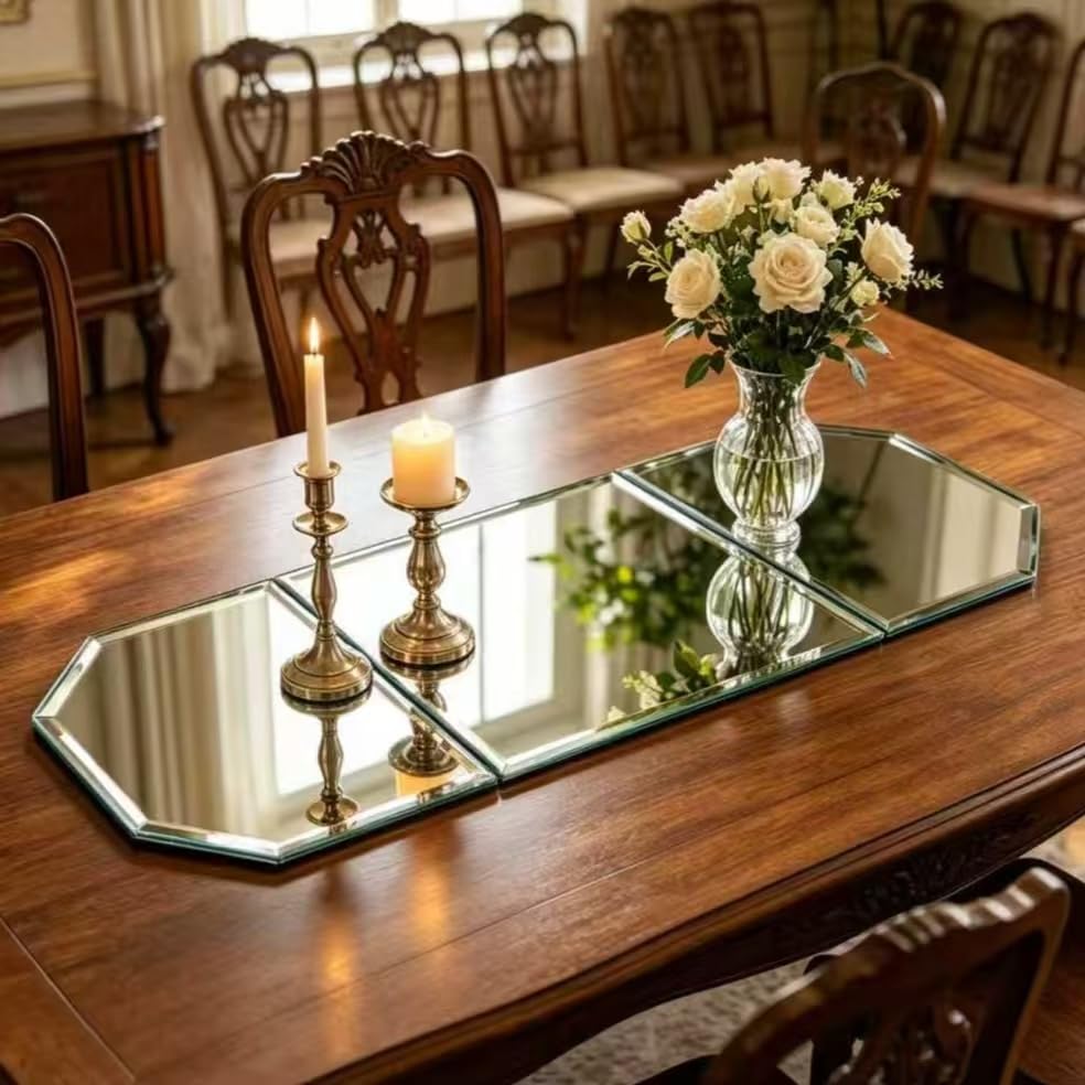 Beveled Glass Mirror Table Runner Mat 35x12 Inch Three Panel - GIMORRTO Official Imagery - 1