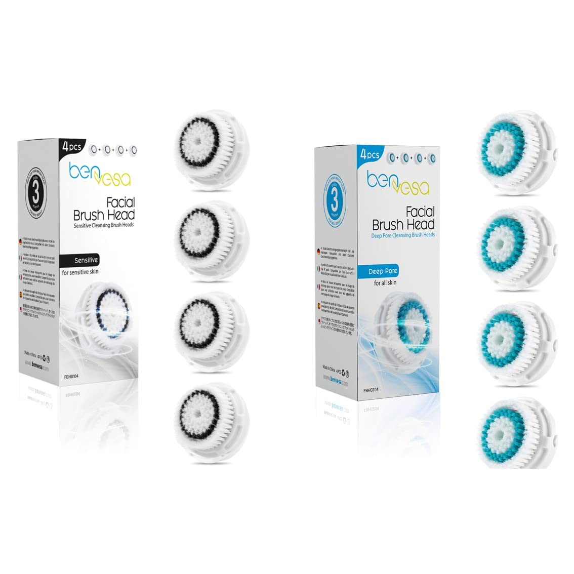 Sensitive and Deep Pore Brush Heads Compatible with - benvesa Official Imagery - 2