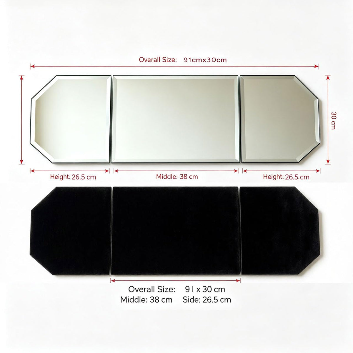 Beveled Glass Mirror Table Runner Mat 35x12 Inch Three Panel - GIMORRTO Official Imagery - 5