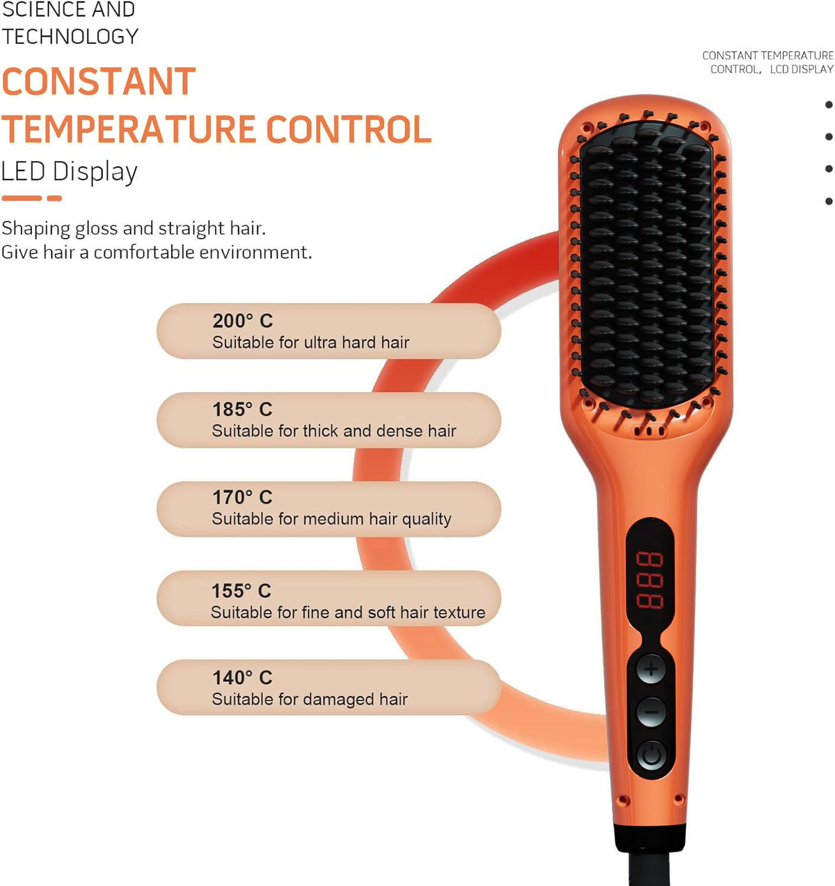 MEGAWISE Hair Straightener Brush Anti Scald Ionic Auto Off - MEGAWISE Official Imagery - 3