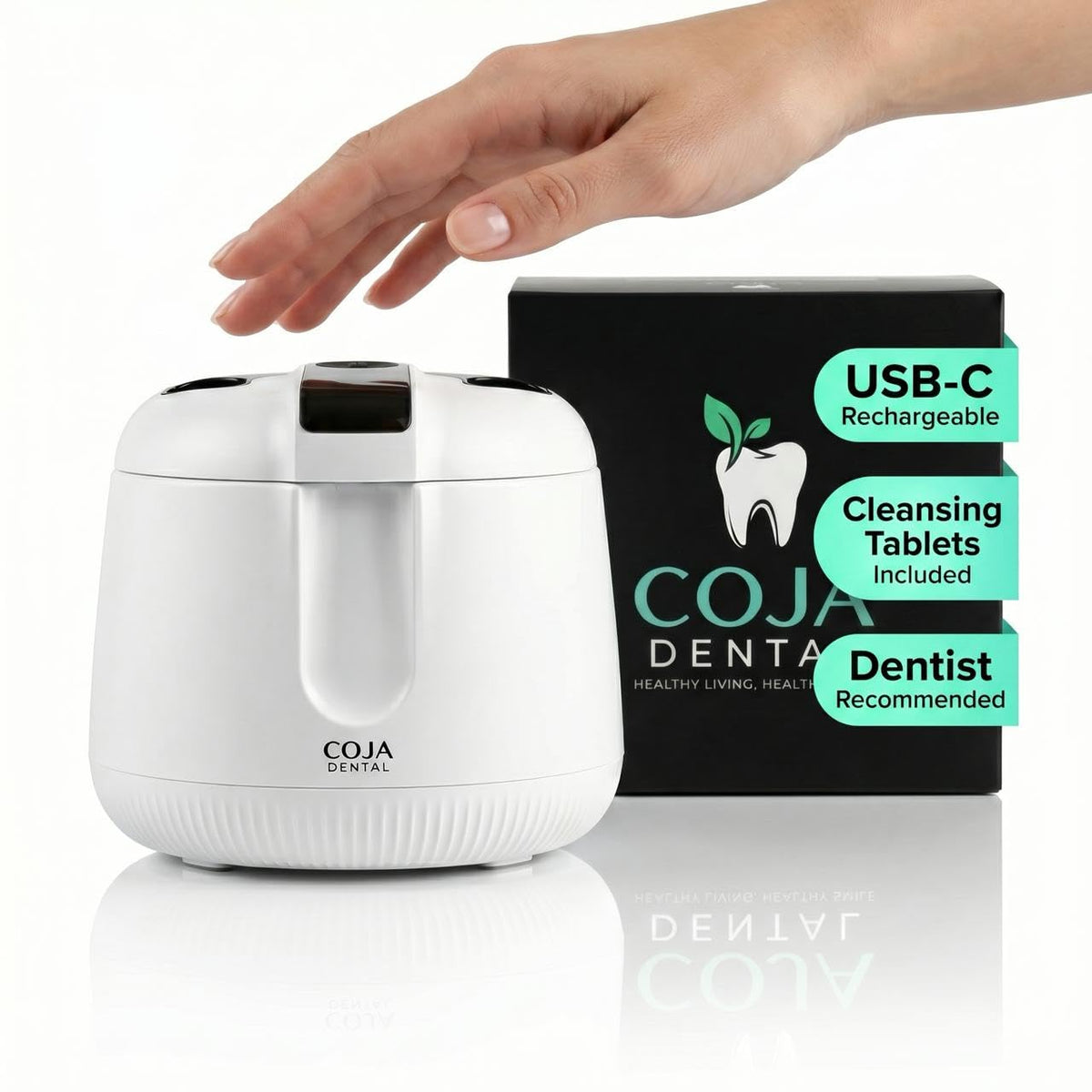 Rechargeable Dental Pod Ultrasonic Cleaner for Retainers - COJA Dental Official Imagery - 2