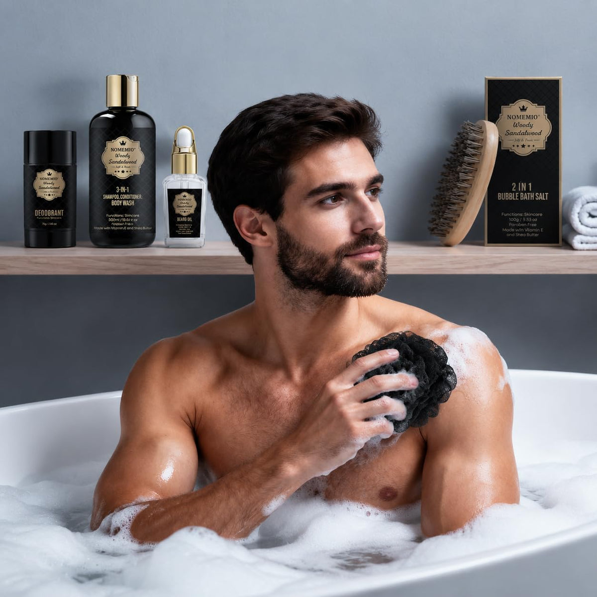 Luxury Spa Gift Basket for Men Father s Day Gifts Sandalwood - Nomemio Official Imagery - 6