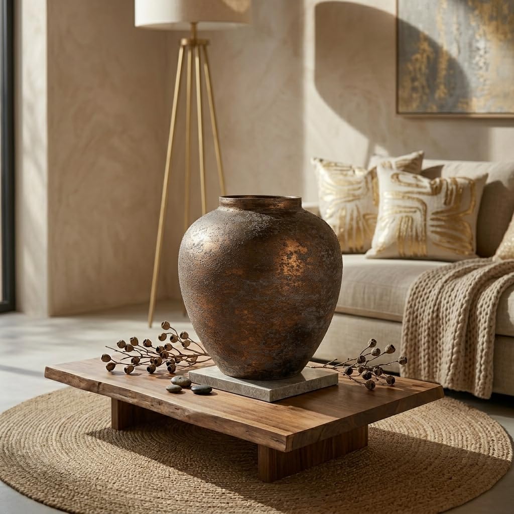 Flower Vase for Home Decor 11 4 Large Metal Vase Round for - Arborus Official Imagery - 3