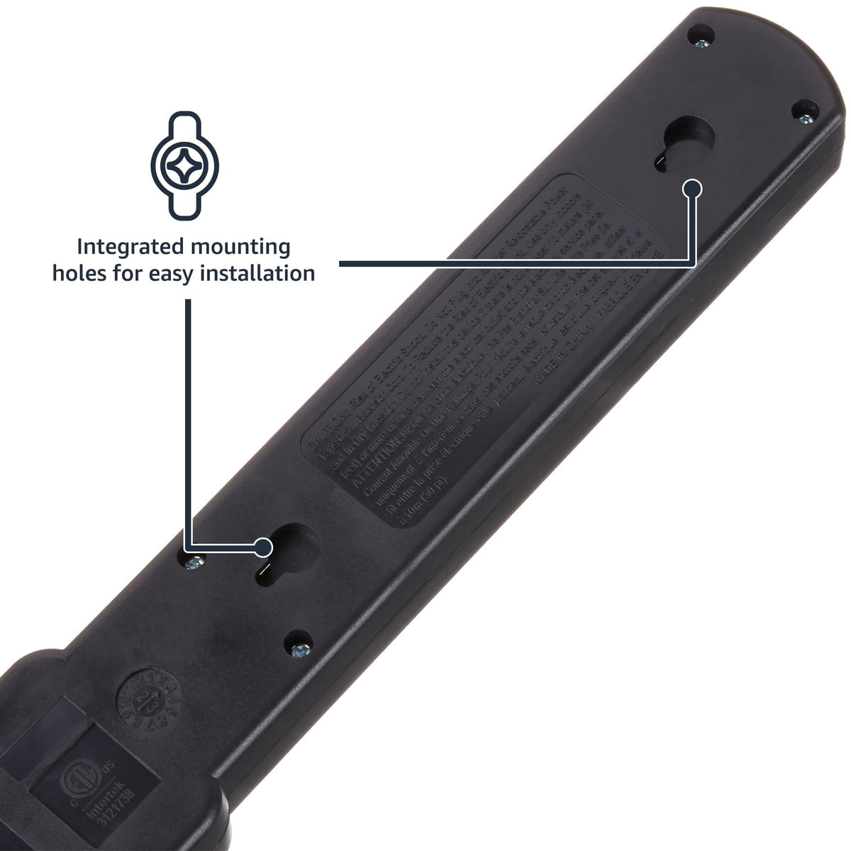 Amazon Basics 6 Outlet Surge Protector Power Strip with 200J – packaging and label