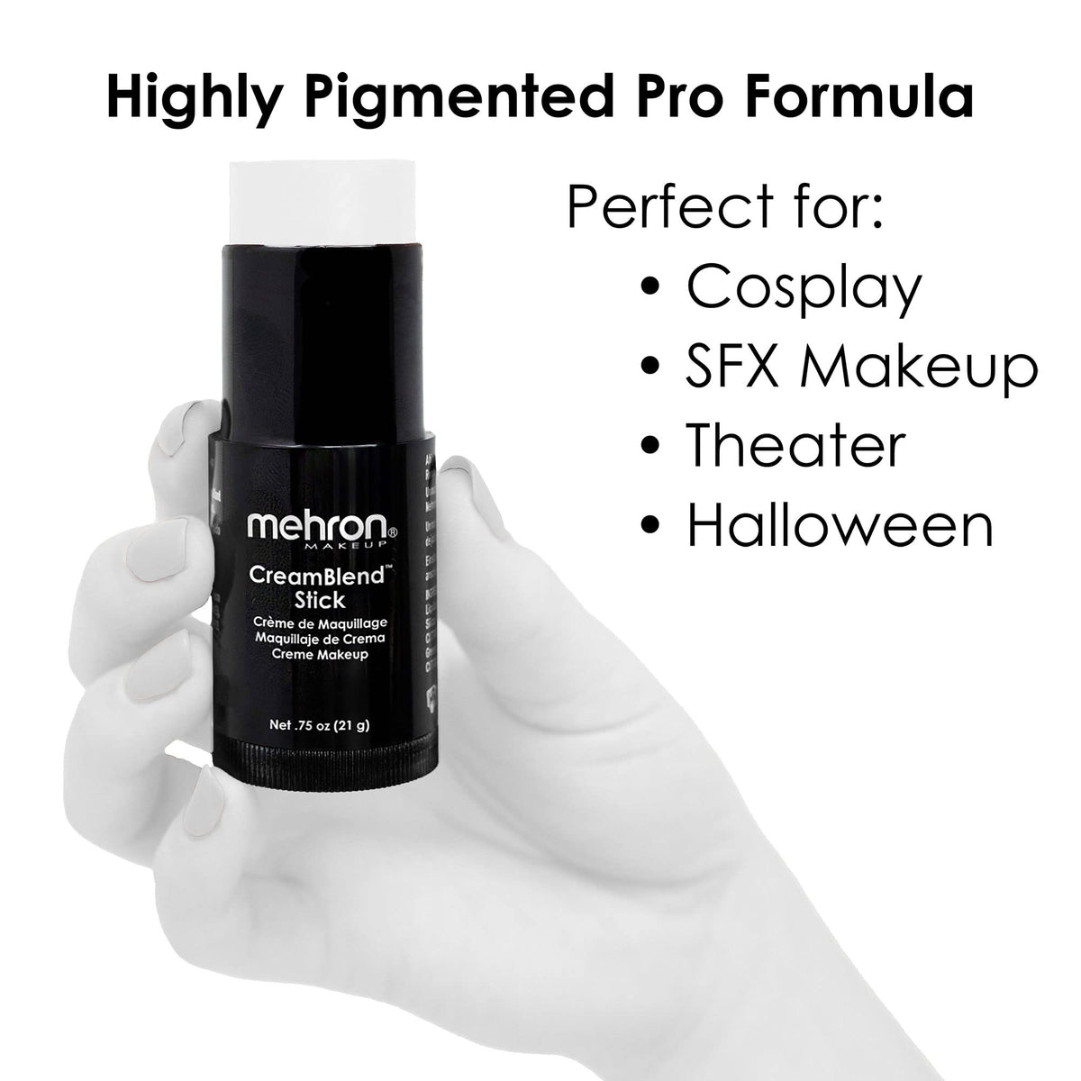 Mehron Makeup CreamBlend Stick – back view and specifications